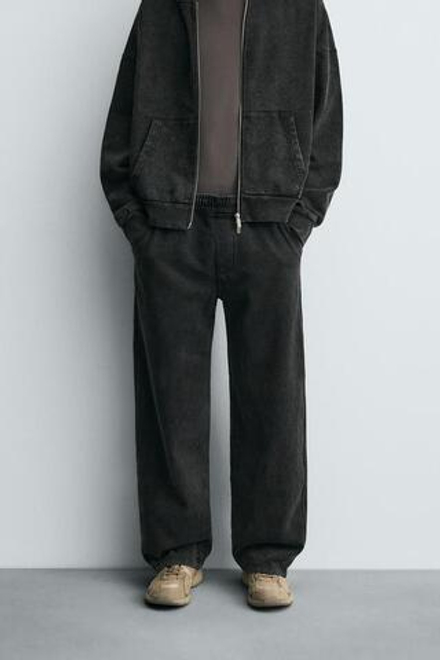 ZARA ДЖОГГЕРЫ WIDE-LEG С ЭФФЕКТОМ ПОТЕРТОСТИ, ТЕМНО-СЕРЫЙ