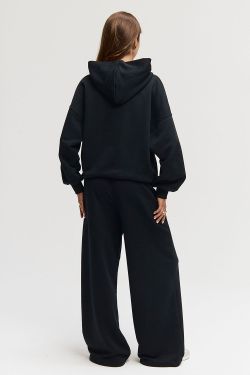 Худи свободного кроя из премиум футера черного цвета