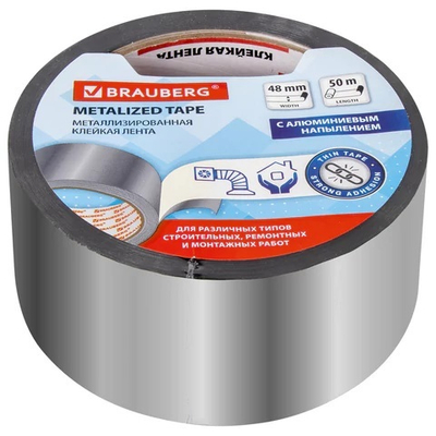 Клейкая МЕТАЛЛИЗИРОВАННАЯ лента 48мм х 50м, ПОЛИПРОПИЛЕНОВАЯ ОСНОВА, подвес, BRAUBERG,