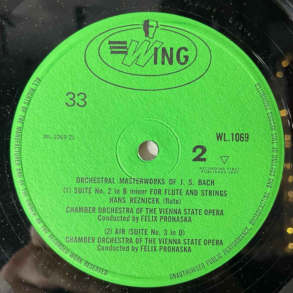 Винтажная виниловая пластинка LP J.S. Bach Бах, Chamber Orchestra Of The Vienna State Opera Conducted By Felix Prohaska, Orchestral Masterworks Of J.S. Bach (Англия 1957)