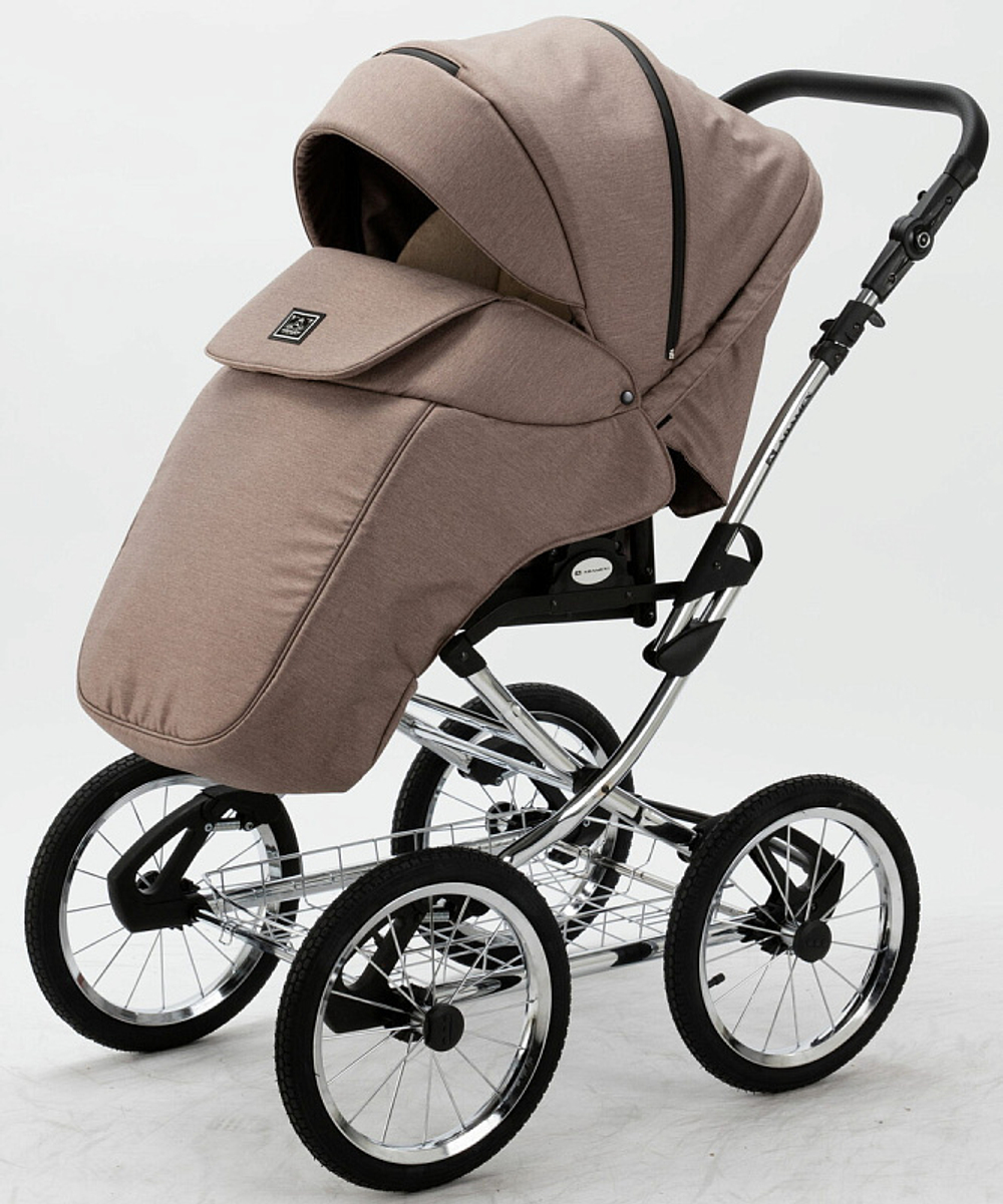 Детская коляска Adamex Porto Retro 2 в 1 PO-PS15 (Т.БЕЖ+Т.БЕЖА КОЖА)