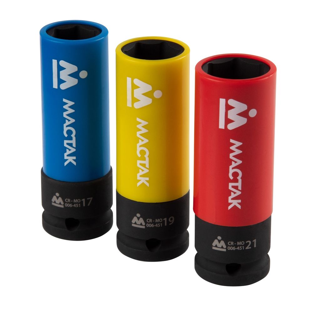 МАСТАК (5-064517) Набор ударных глубоких торцевых головок и удлинителей 1/2", 17, 19, 21 мм, ложемент, 7 предметов