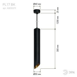 Светильник подвесной (подвес) ЭРА PL 17 BK MR16/GU10, черный, потолочный, цилиндр