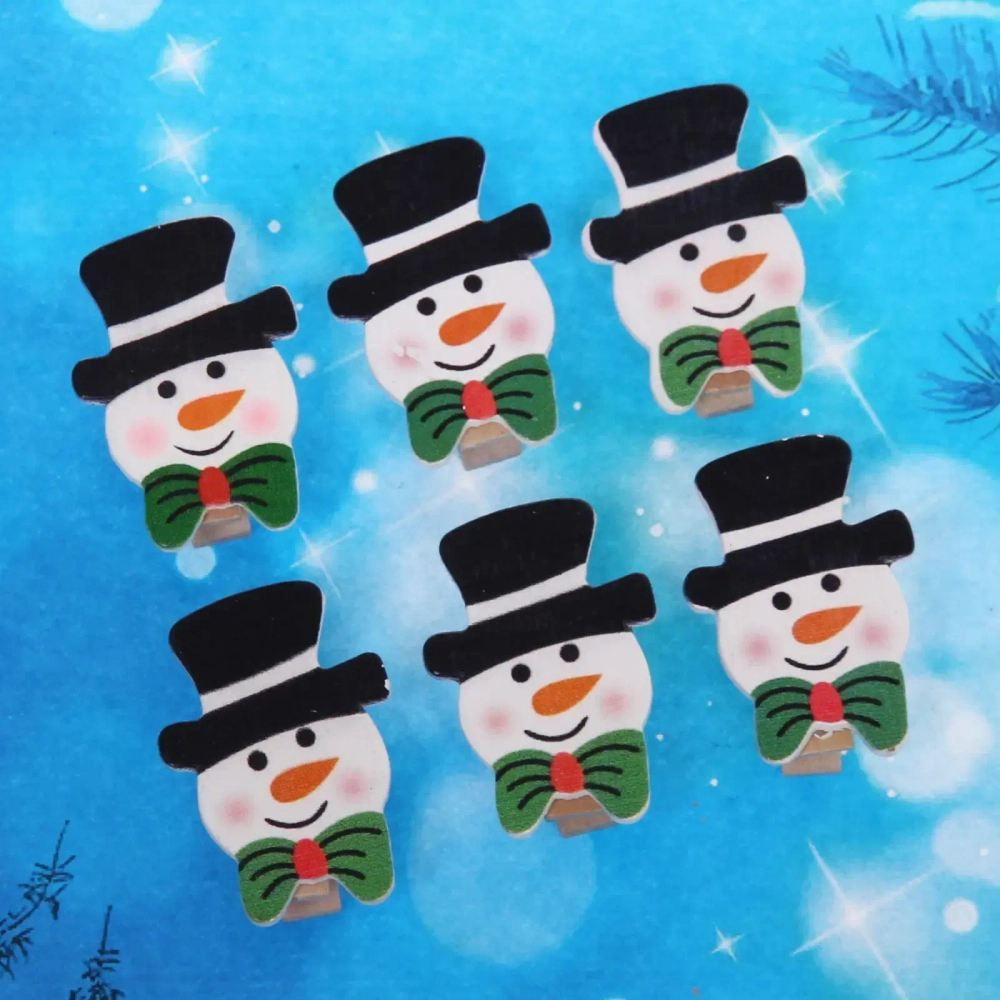 Прищепки декоративные «Снеговичок с бантом» 3,5 см (набор 6 шт)