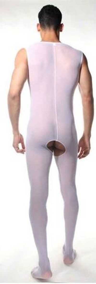 Полупрозрачное мужское боди на все тело (Размер: L-XL) (Цвет: белый)