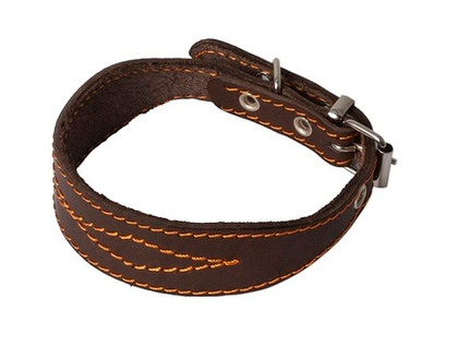 КАСКАД Ошейник кожаный для ливретки/таксы прошитый двойной, 25-32 см