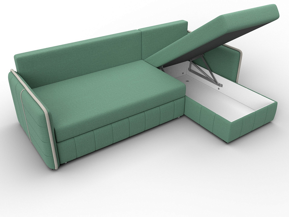 Диван угловой Лига-078 угол универсальный РОГОЖКА Амур 11 зеленый/Амур 02 бежевый