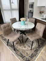 Круглый стеклянный раздвижной стол "Серый мрамор 262" и стулья "ГУЧИ" капучино