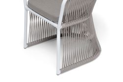 "Романо" стул плетеный из роупа, каркас алюминий белый муар, роуп бежевый круглый, ткань бежевая 15052