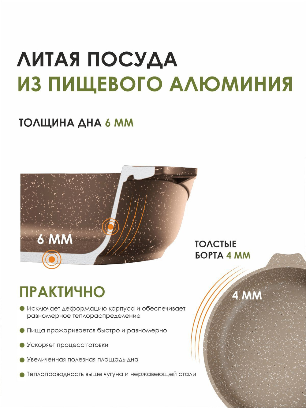 Сковорода "Мечта" Гранит с несъемной ручкой от 18 до 30 см