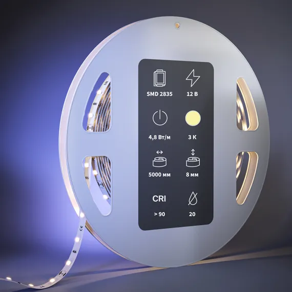 Светодиодная лента Ультра 12В 2835 4,8Вт/м 3000К 5м IP 20 201002 Led Strip 201002