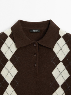 Massimo Dutti Поло с короткими рукавами и узором «ромбы», коричневый