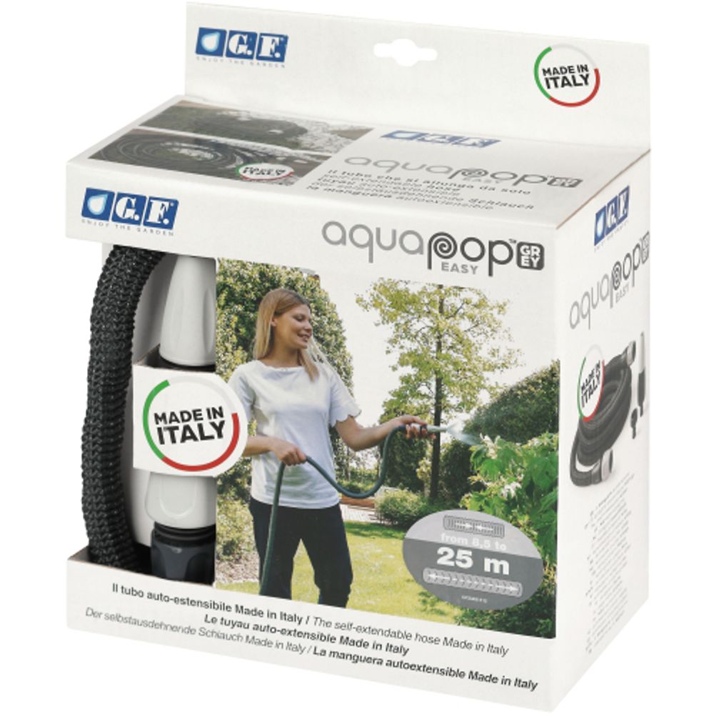 Шланг для полива GF GF80297675 AQUAPOP GREY EASY ПВХ саморастягивающийся с аксессуарами 25 м | GF