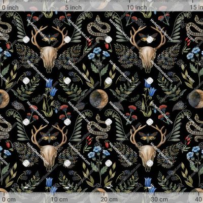 Дамаск с черепом оленя на черном фоне by g.sm.art 652 DPI