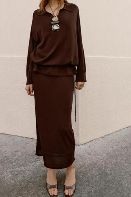 ZARA ПРЯМАЯ ТРИКОТАЖНАЯ ЮБКА, ШОКОЛАДНЫЙ