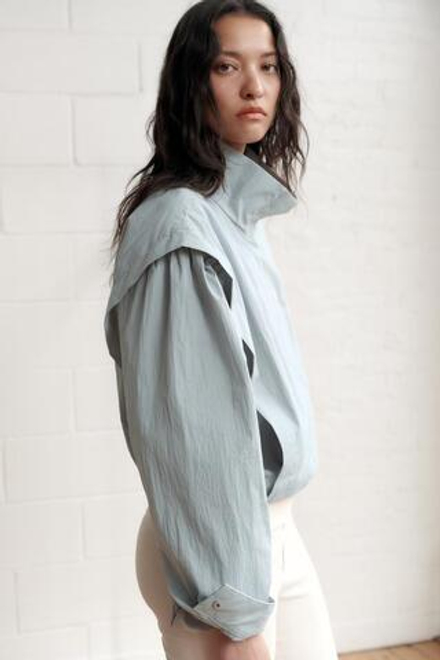 ZARA КУРТКА С ВЫСОКИМ ВОРОТНИКОМ, СЕРО-СИНИЙ