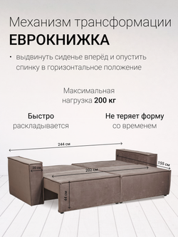 Диван-кровать раскладной Сатурн велюр Чикаго 46 коричневый