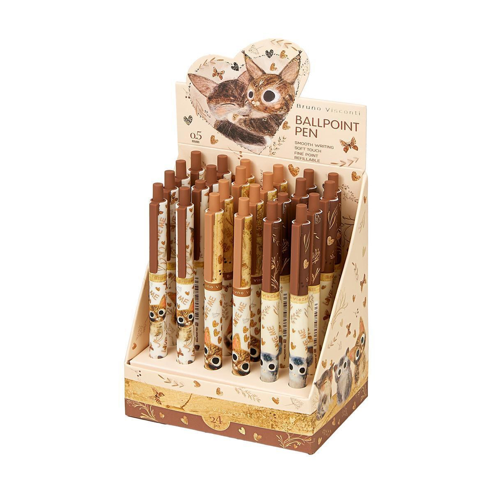 Ручка шарик. автомат. 0,5мм. "Love me. Котики. Счастье" 0.5 ММ, синяя (BrunoVisconti)