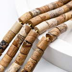 "Яшма пейзажная" бусины, размер около 8*6 мм, цена за набор 10 бусин