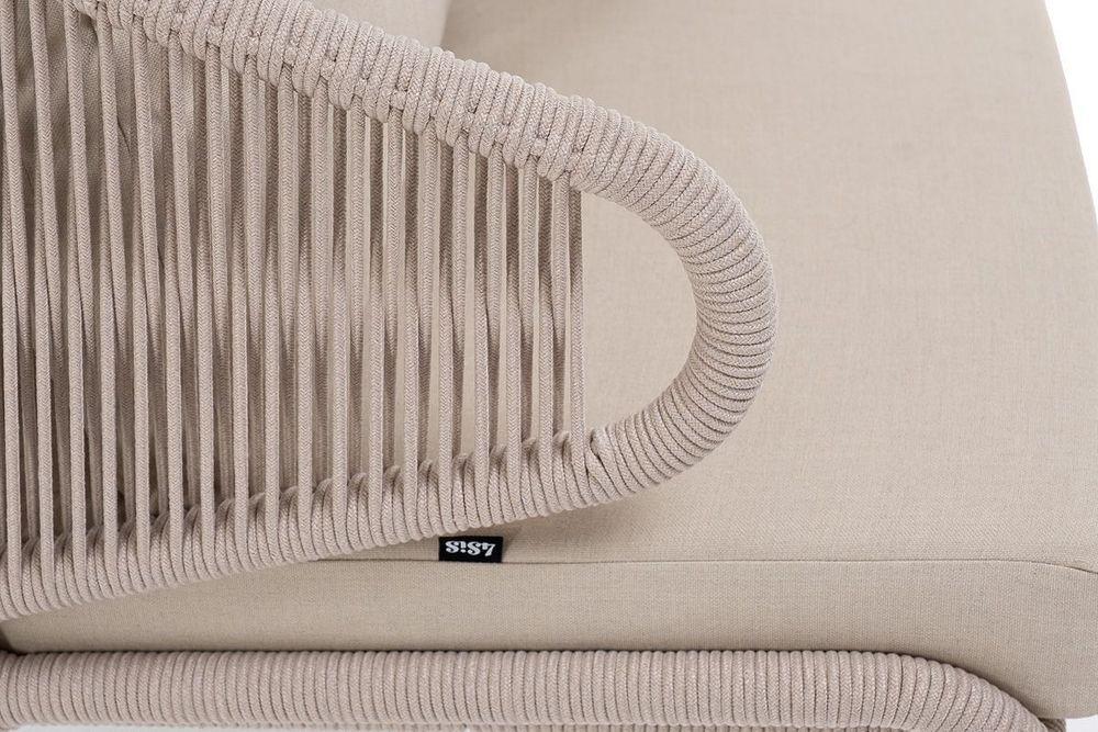 "Милан" кресло плетеное из роупа, каркас алюминий белый муар, роуп бежевый круглый, ткань бежевая 052