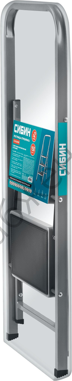 СИБИН 2 ступени, 46 см, c широкими обрезиненными ступенями, стальная, стремянка (38807-02)