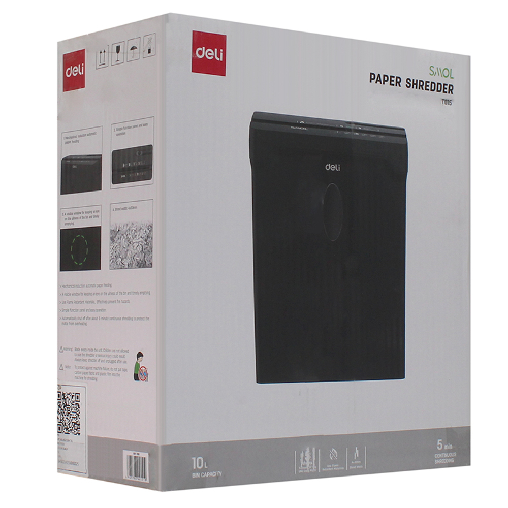 Шредер Deli, 4 уровень секретности (4х33мм), 5 листов, 10 литров