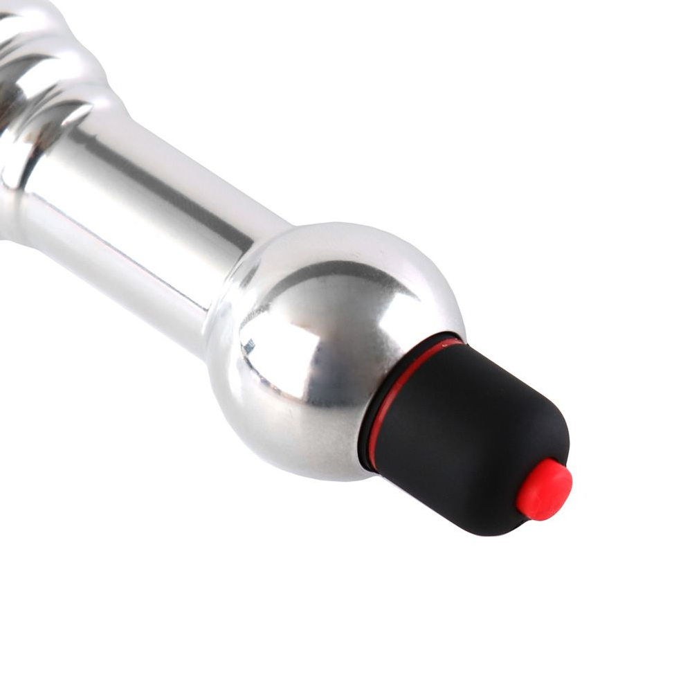 Серебристая пробка MH T1 с вибрацией и рёбрами - 11,5 см. (Цвет: серебро)