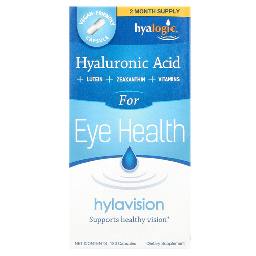 Hyalogic, HylaVision, гиалуроновая кислота, лютеин, зеаксатин и витамины, 120 капсул