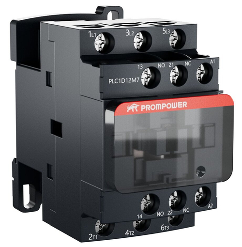 Контактор Prompower PLC1D12M7 серии Pulse, ток 12А, 3 полюса, доп контакт 1НО+1НЗ, катушка 230AC