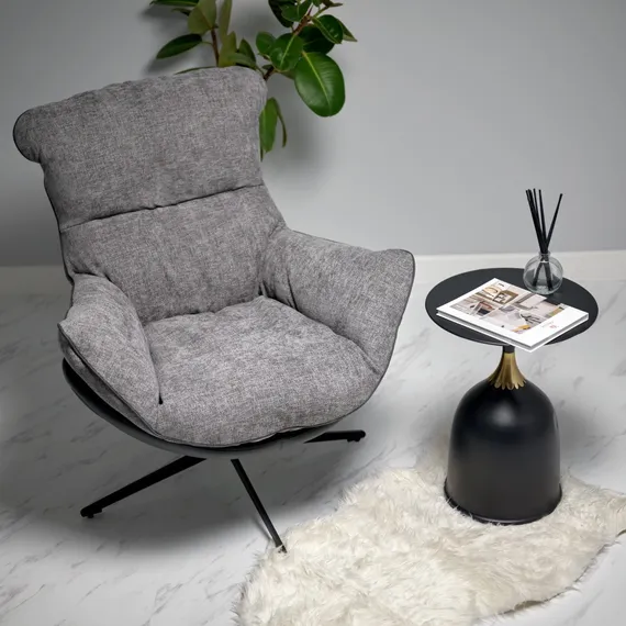 Кресло Hugo тёмно-серая экокожа, шенилл