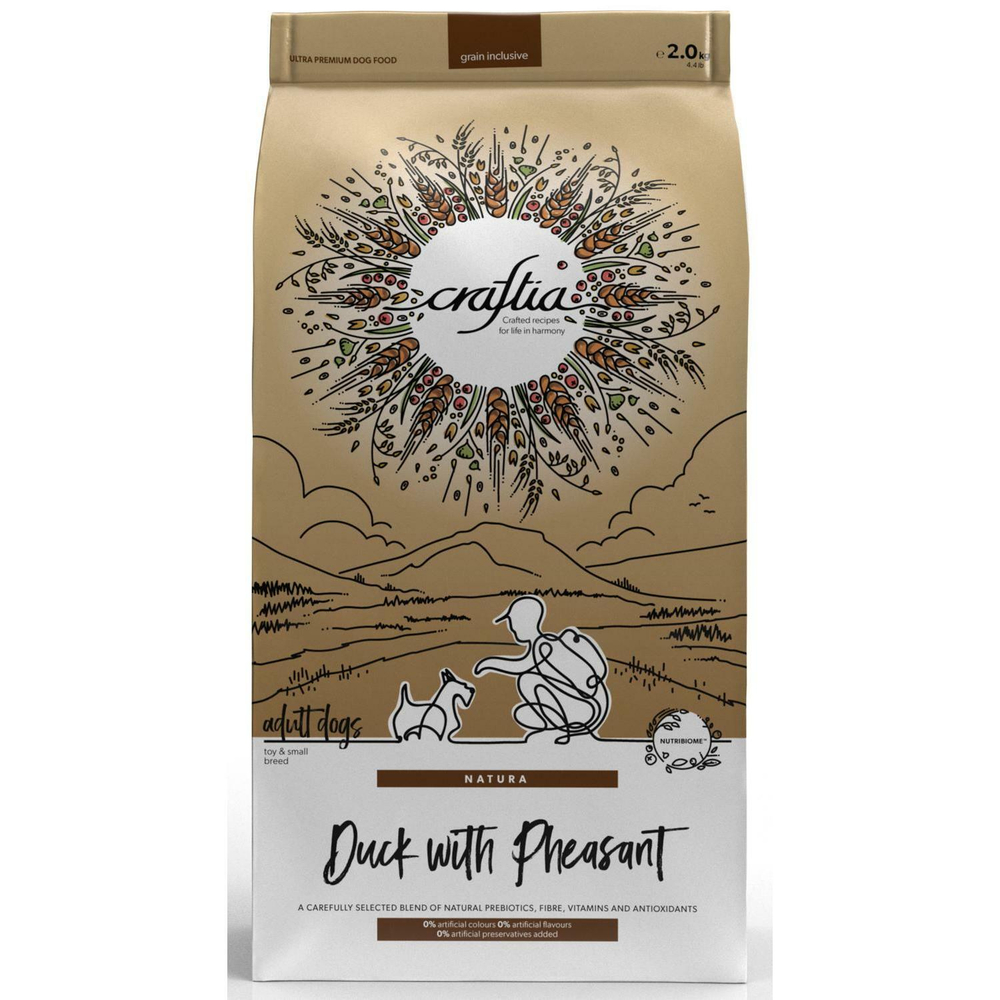 Корм для собак Craftia Natura, 2 кг, утка с фазаном