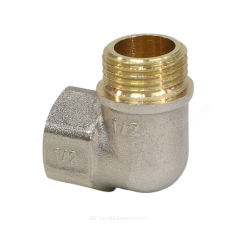 Угольник латунь никель реборда Ду 40 (1 1/2") ВР/НР 9006 ГОСТ 32585-2013 Aquasfera 9006-05