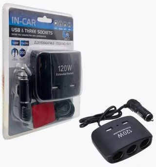 Разветвитель прикуривателя 3гнезда + 2USB+ провод Olesson NO 1511 #RV-011