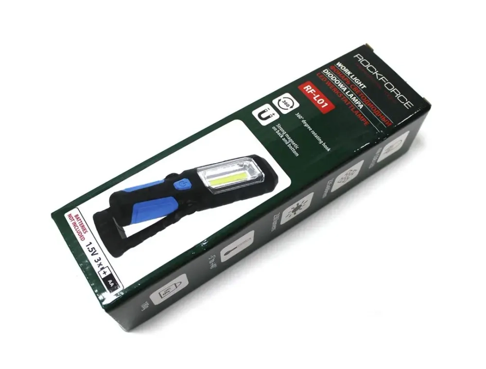 Лампа светодиодная (4W COB LED+1W,2 магнита,крючок,180гр.,250Lm,1.5V, 3хАА, ) RockForce##Rock FORCE RF-L01