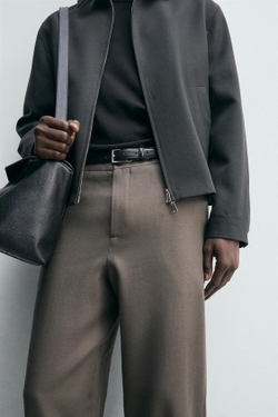 ZARA ПРЯМЫЕ БРЮКИ ИЗ 100% ШЕРСТИ, ЗЕЛЕНЫЙ