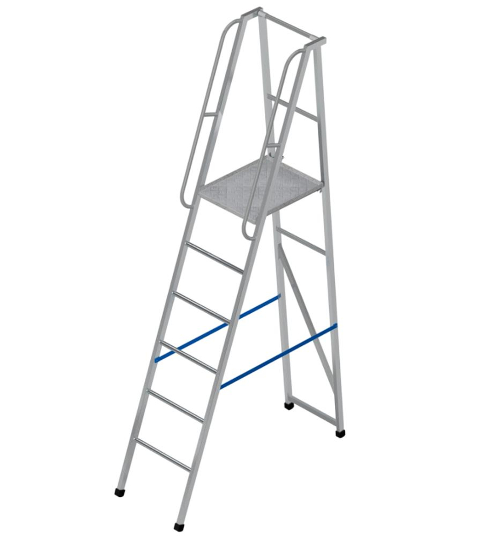 Лестница-платформа фиксированной высоты алюминиевая MEGAL ЛПФВА Н=1.8-2 с резиновыми башмаками