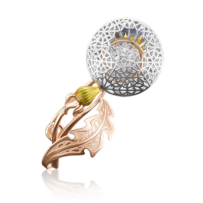 Брошь «Одуванчик» из комбинированного золота c фианитами и эмалью Артикул: 04-0175-00-401-1111-48