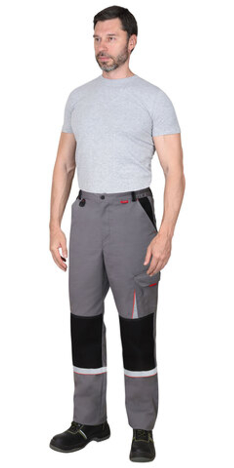 Брюки "СТАН" ср-серые с черной и красной отделкой