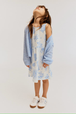 H&M Хлопковое платье с принтом, белый/голубой