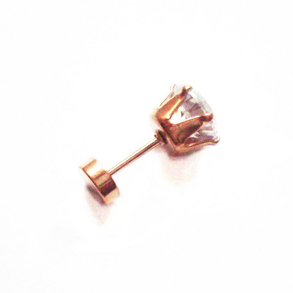 Микроштанга ( 6 мм) для пирсинга уха с кристаллом 8 мм. Медицинская сталь, золотое анодирование.