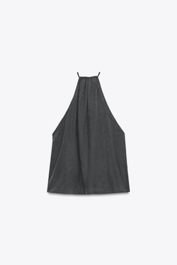 ZARA ТОП ИЗ СТРУЯЩЕЙСЯ ТКАНИ С ГОРЛОВИНОЙ ХАЛТЕР, ЧЕРНЫЙ