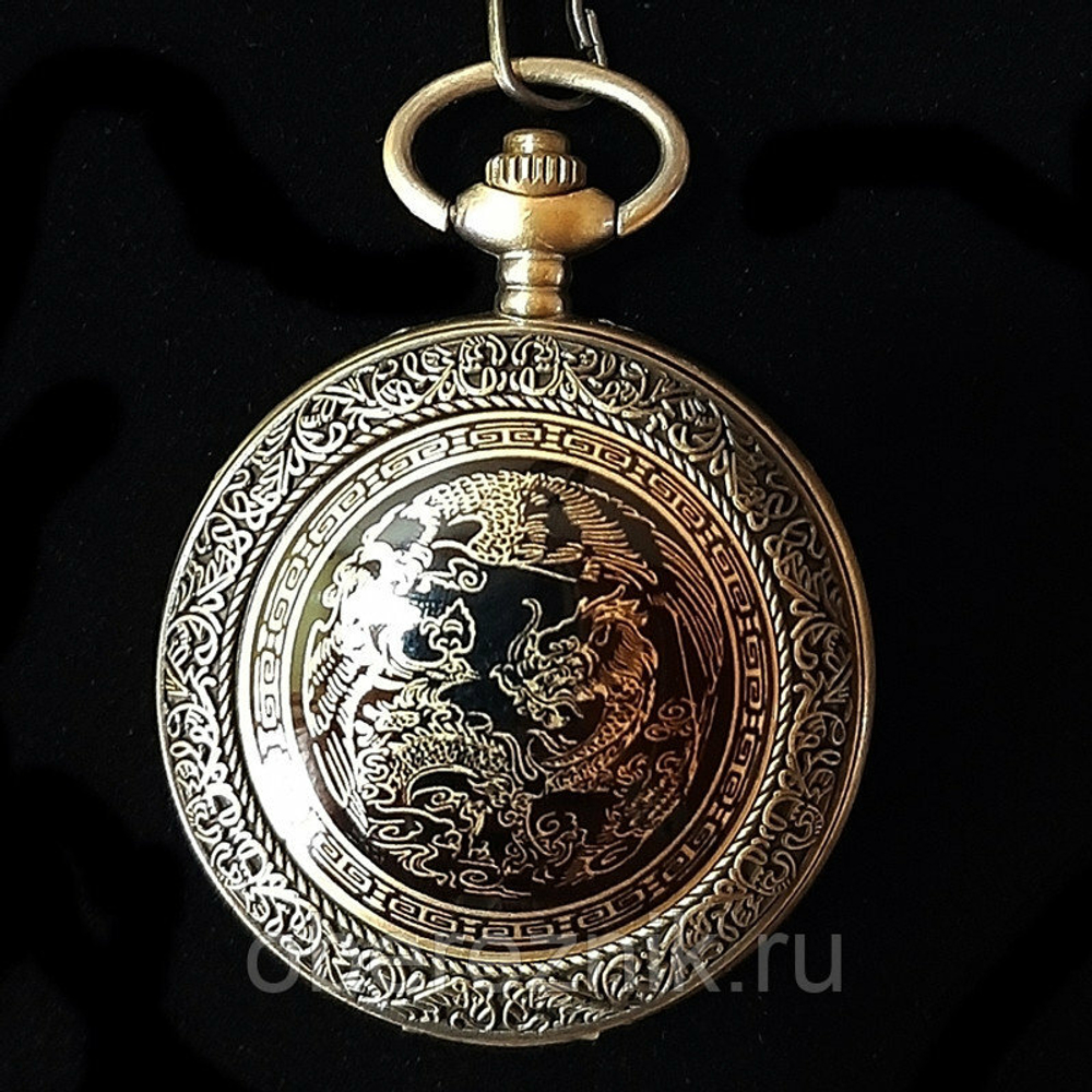 Карманные античные часы " Дракон" бронзового цвета с цепочкой