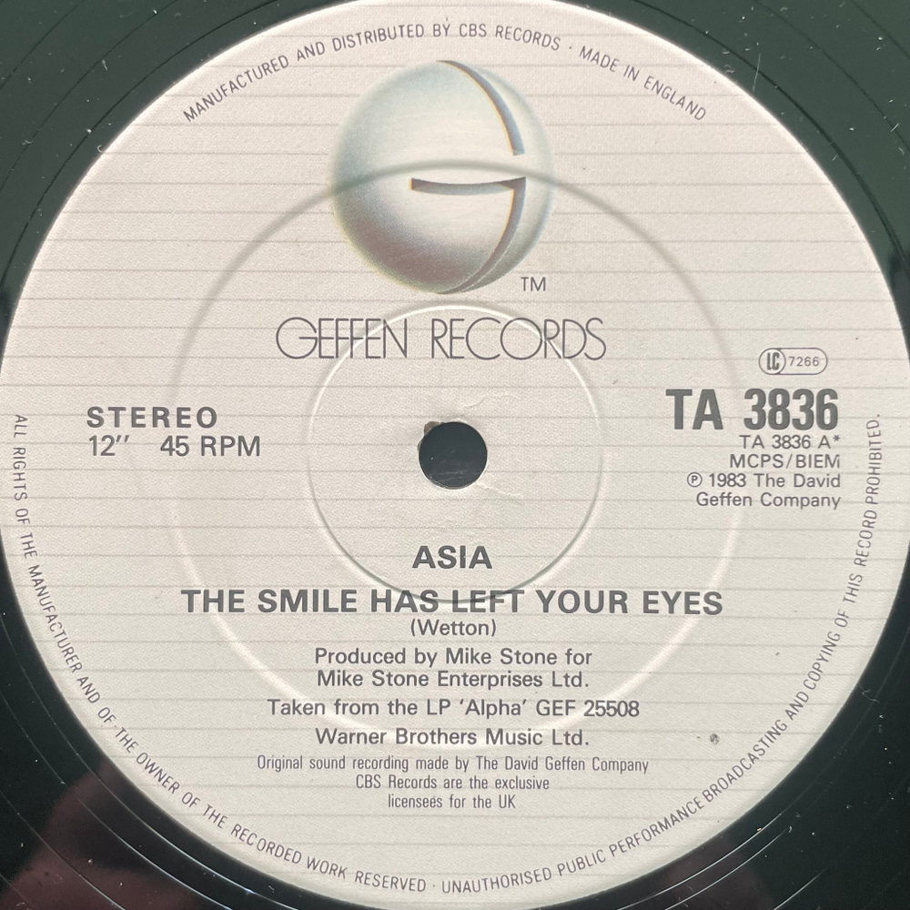 Asia ‎– The Smile Has Left Your Eyes (Англия 1983г.) 12", 45 RPM