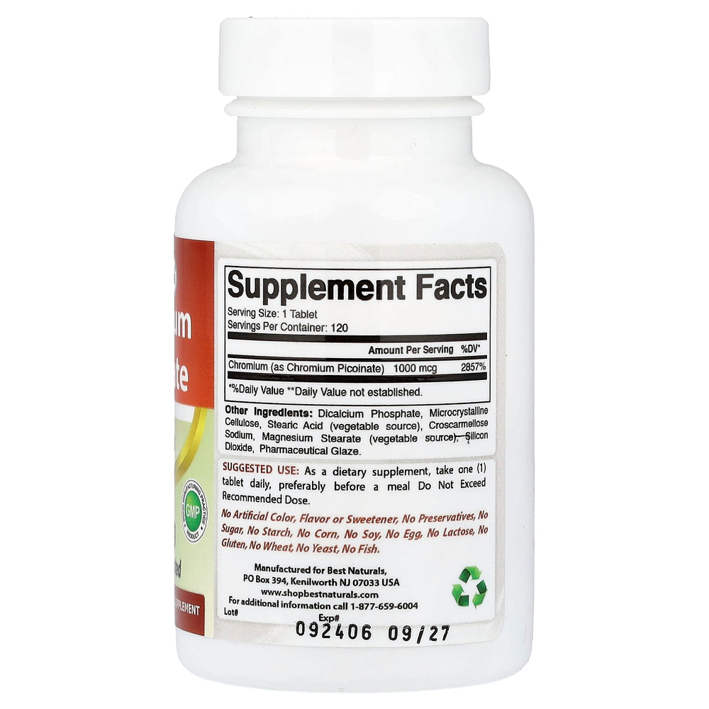 Best Naturals, Chromium Picolinate, 1000 mcg , 120 Tablets