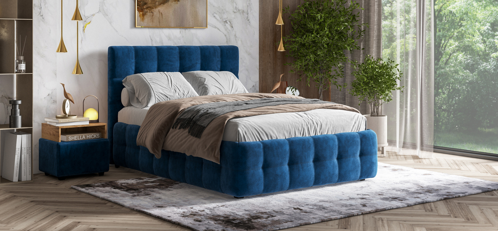 Босс Кровать+ПМ 160 Велюр Монолит синий