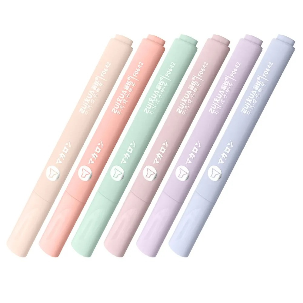 Текстовыделители Zuixua пастельные, 6 цветов, треугольный корпус в цвет чернил, длина 142 мм, наконечник (толщина линии) 4 мм