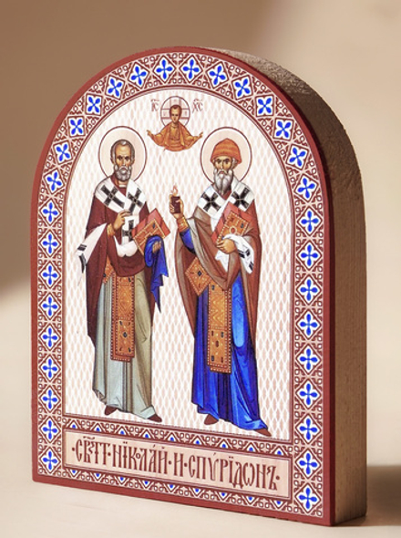 Икона аркой Николай и Спиридон, свтт. на дереве: 95 х 120 (Синопсисъ)