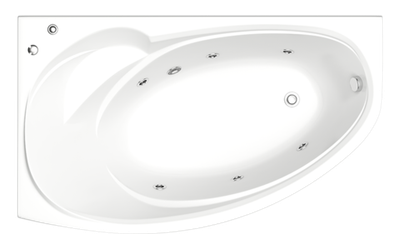 Ванна акриловая BAS Фэнтази левая 1500х880 с гидромассажем и каркасом