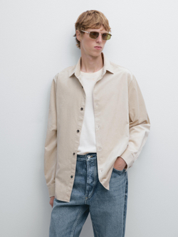 Massimo Dutti Вельветовая куртка-рубашка классического кроя, бежевый