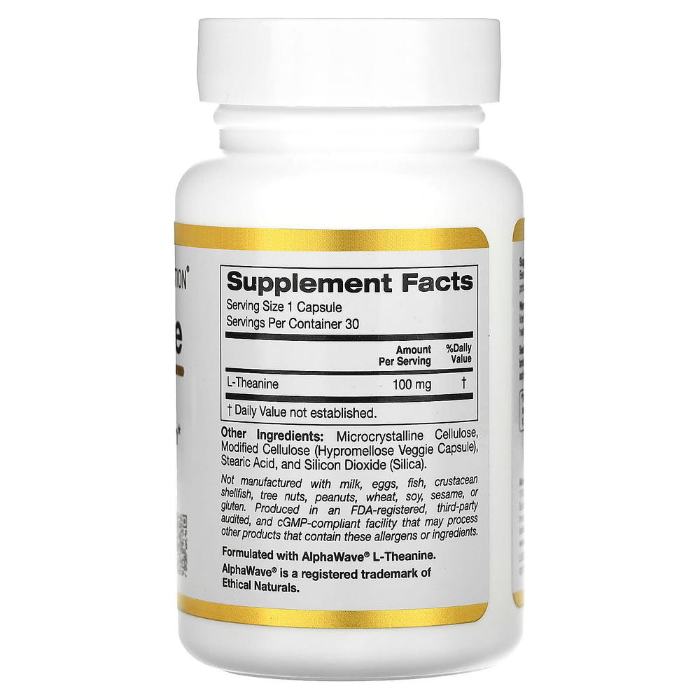 California Gold Nutrition, L-теанин, с AlphaWave, 100 мг, 30 растительных капсул